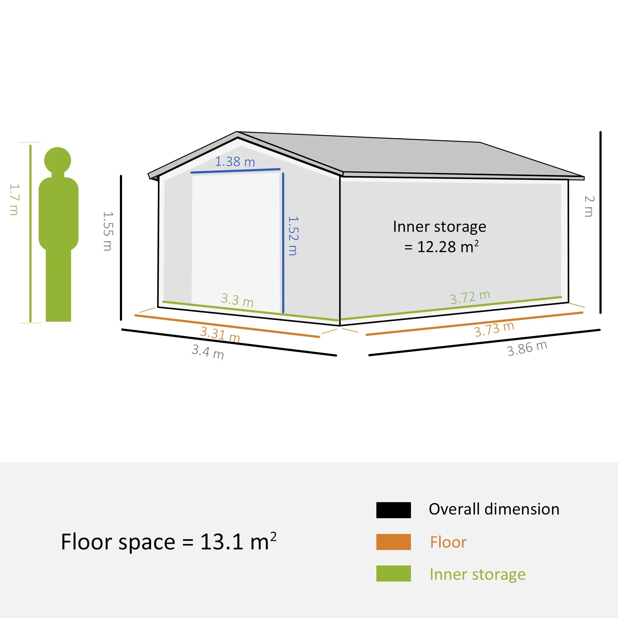 13 x 11 ft Metal Garden Shed Large Patio Roofed Tool Storage Box with Foundation Ventilation and Sliding Doors, Yellow