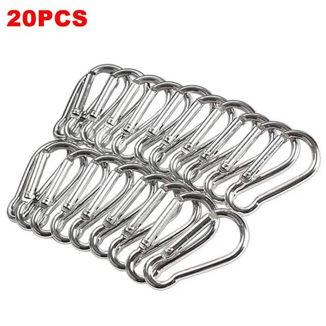 20Pcs Mini Alloy Spring Carabiner Snap Hook Carabiner Clip Keychain EDC Survival Outdoor Camping Tools Silver Size 40*20*3.6mm