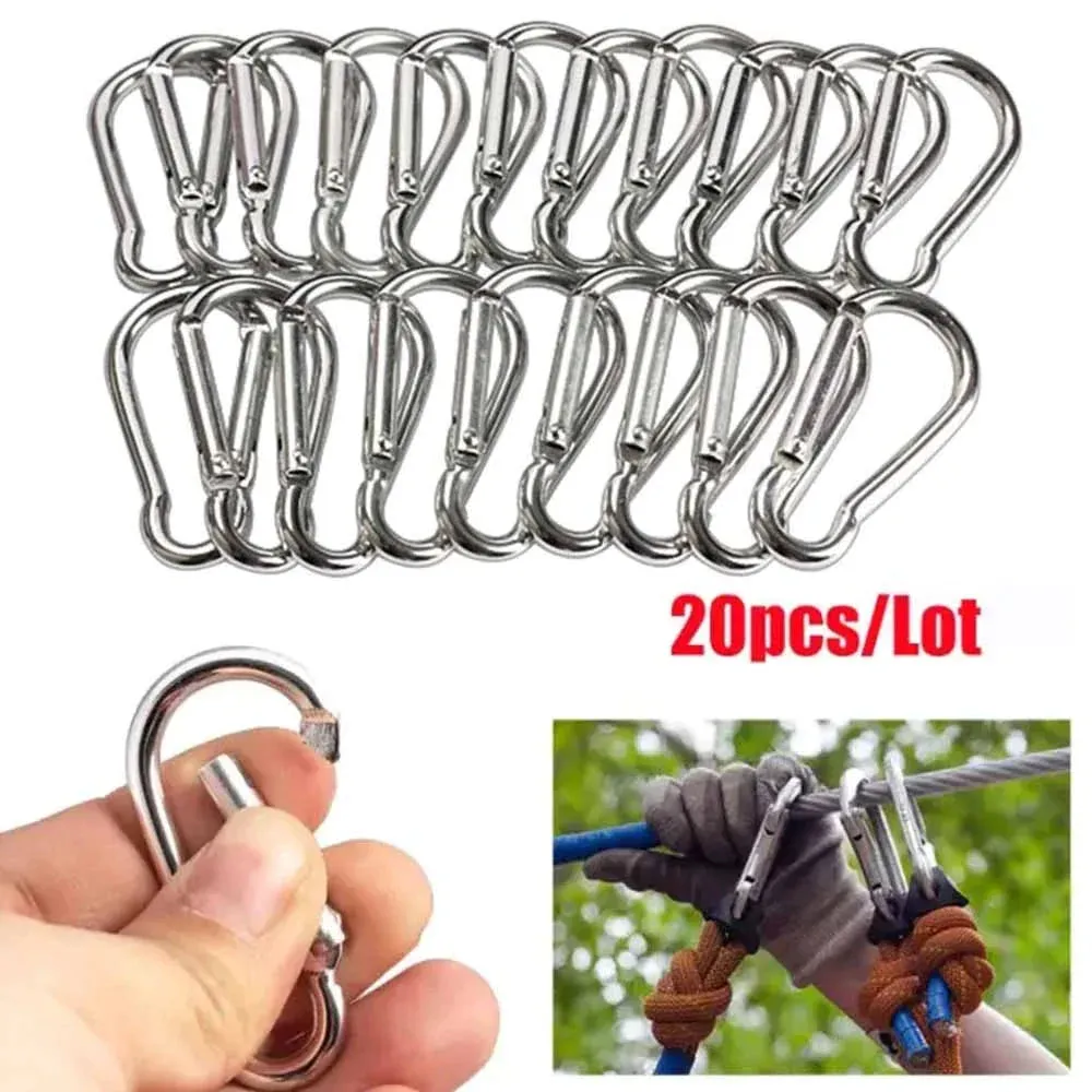 20Pcs Mini Alloy Spring Carabiner Snap Hook Carabiner Clip Keychain EDC Survival Outdoor Camping Tools Silver Size 40*20*3.6mm