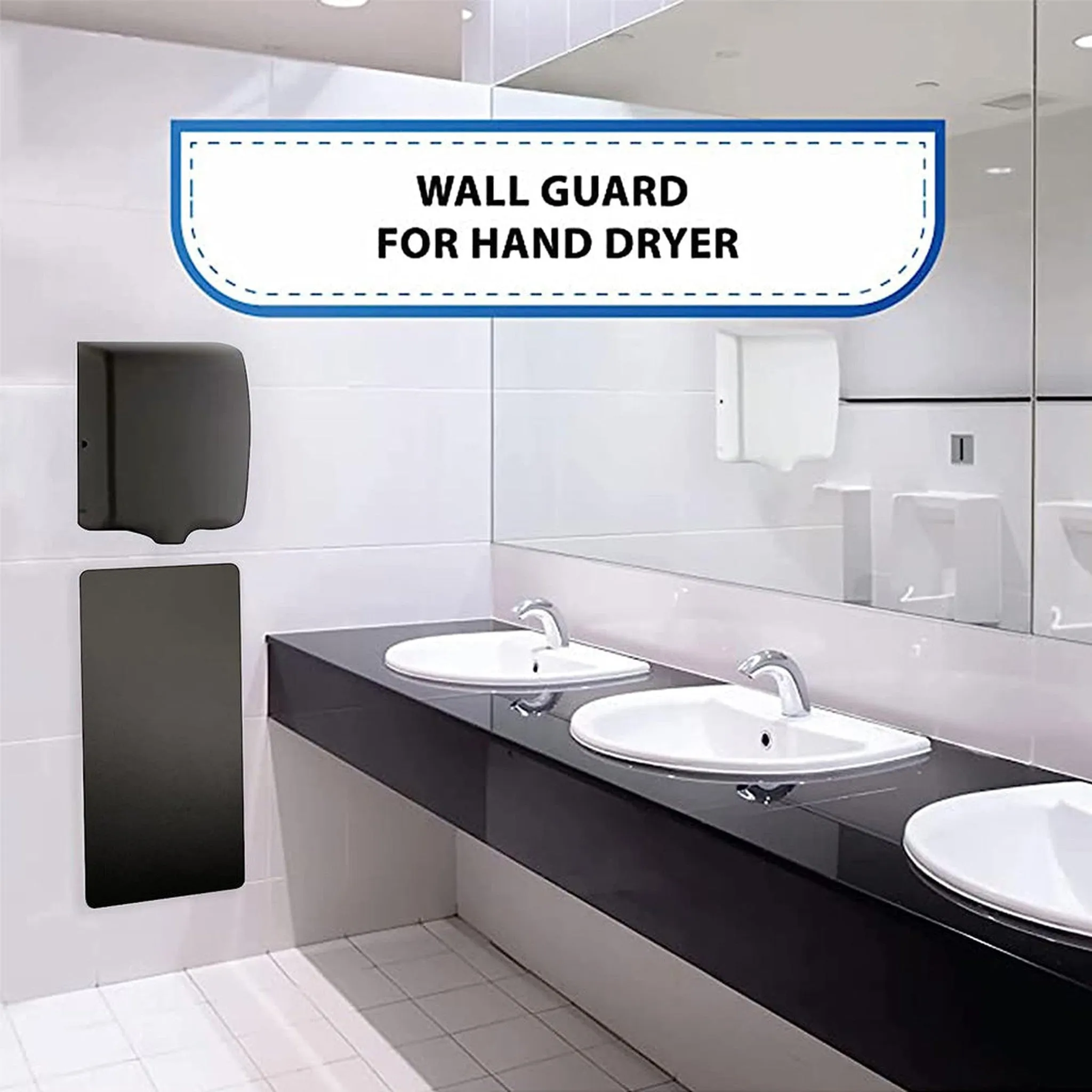 5Seconds 16" Black Stainless Steel Hand Dryer Wall Damage Splash Guard for Protection