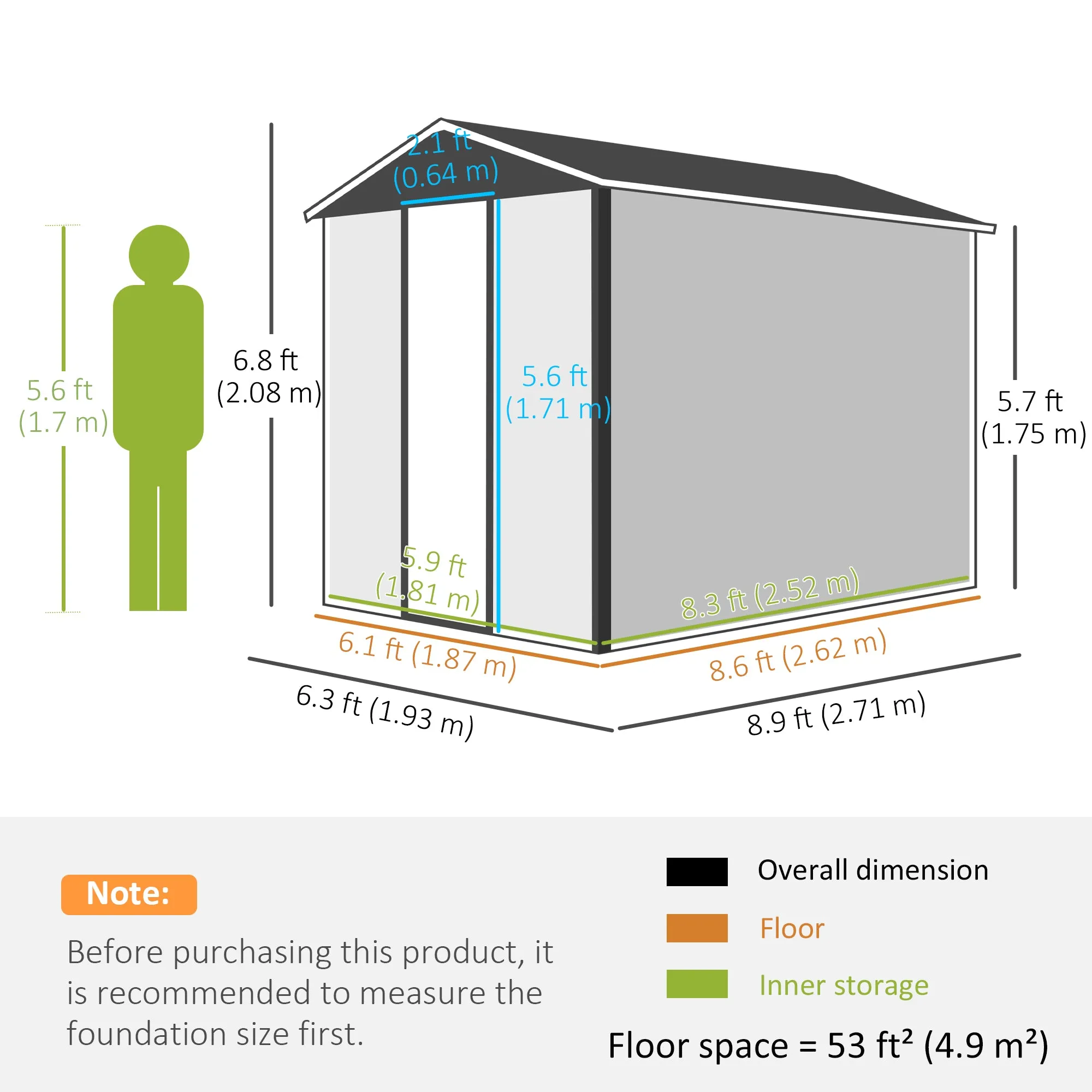 9x 6FT Metal Outdoor Garden Shed, Galvanised Tool Storage Shed w/ Sloped Roof, Lockable Door for Patio Lawn, Grey