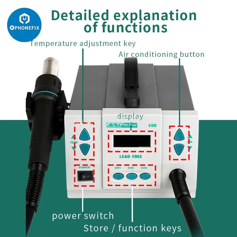 Aifen 861DW 700W Hot Air Gun BGA Rework Station With 7 Nozzles