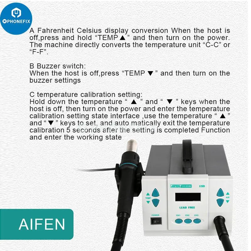 Aifen 861DW 700W Hot Air Gun BGA Rework Station With 7 Nozzles