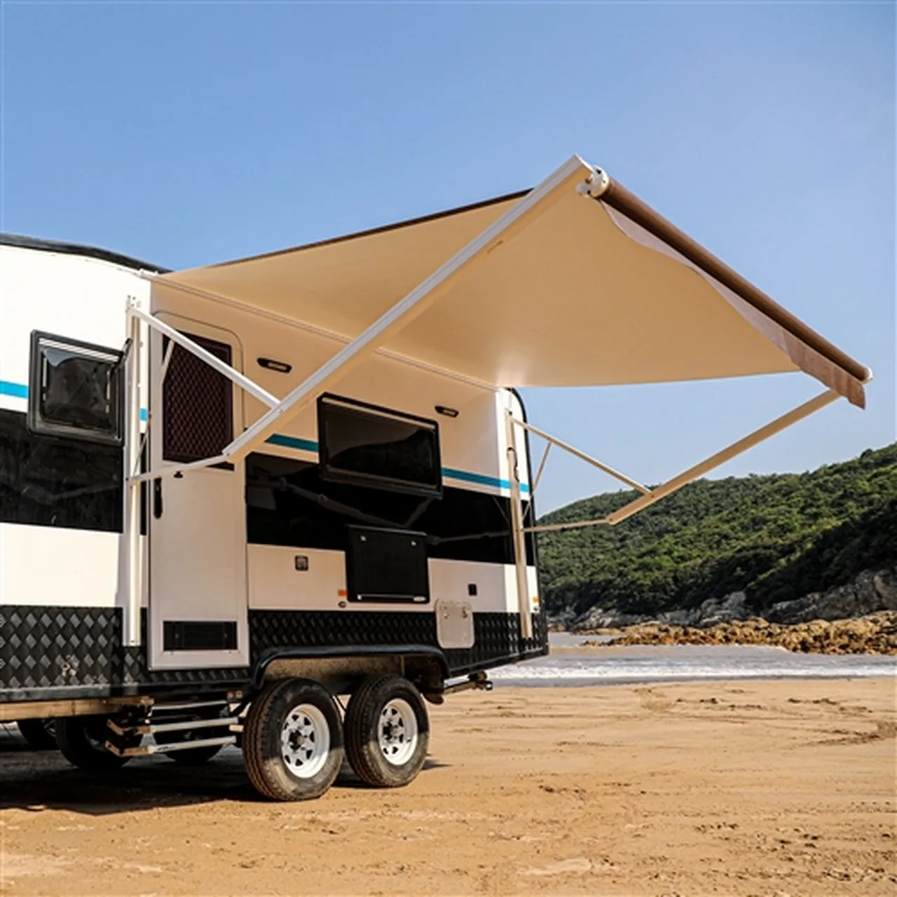 Aleko Motorized Retractable RV Awning - 8 x 8 Feet - Brown Fade