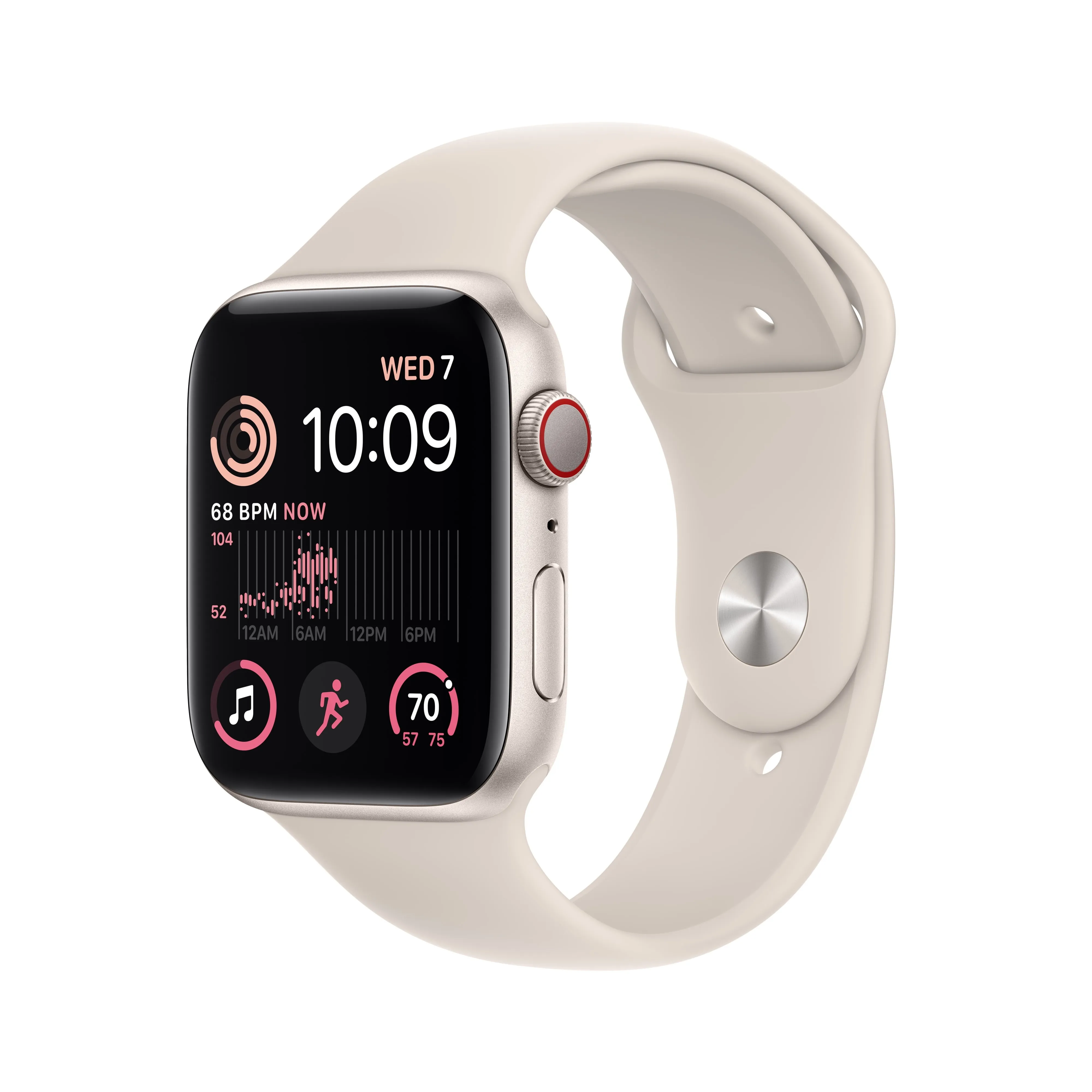 Apple Watch SE (2nd Gen) [GPS   Cellular 44mm] Smart Watch w/Starlight Aluminum Case & Starlight Sport Band - S/M.