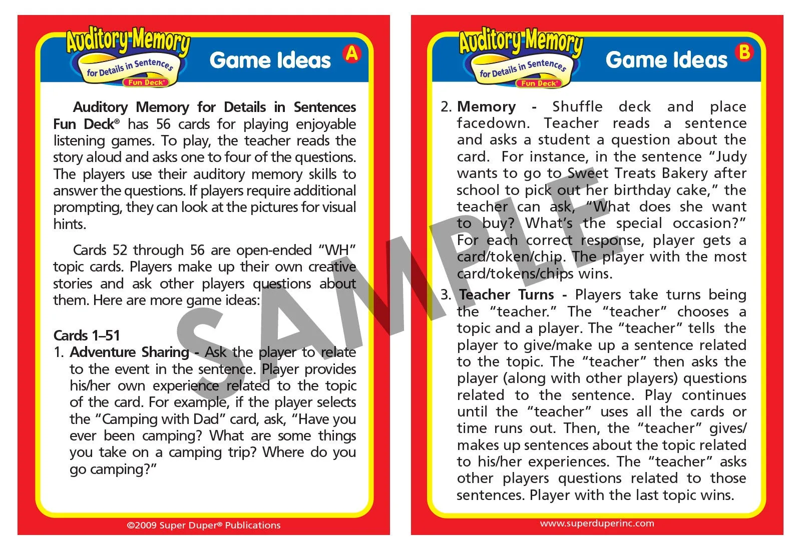 Auditory Memory for Detail in Sentences Fun Deck