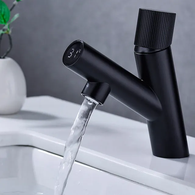 Bathroom LED Digital Basin Faucet Black Water Power Basin Mixer Tap