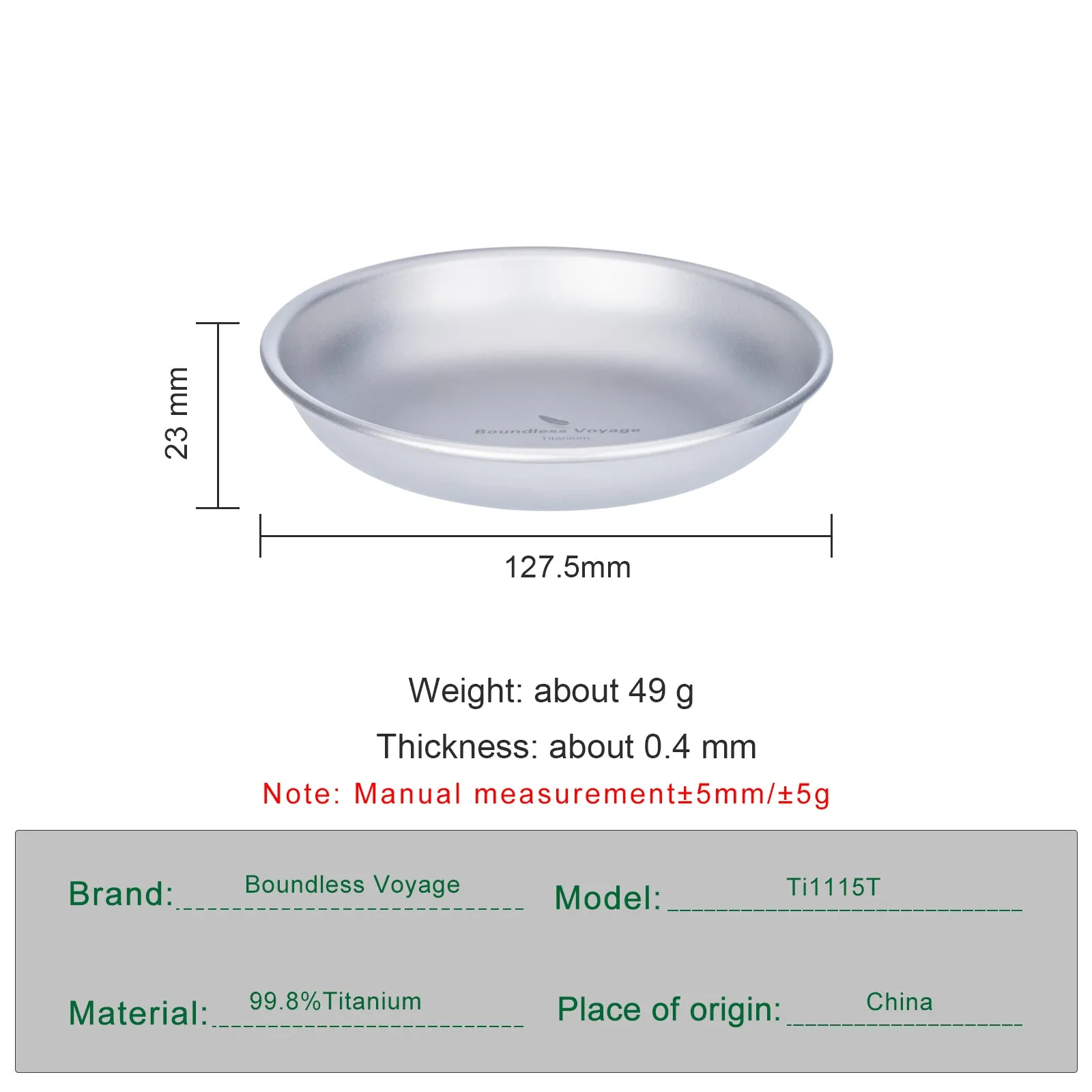 Boundless Voyage Titanium Plate  Dishes Saucer Outdoor Camping Home Food Tray Round Dinnerware Hiking Backpacking Travel Portable Durable Tableware