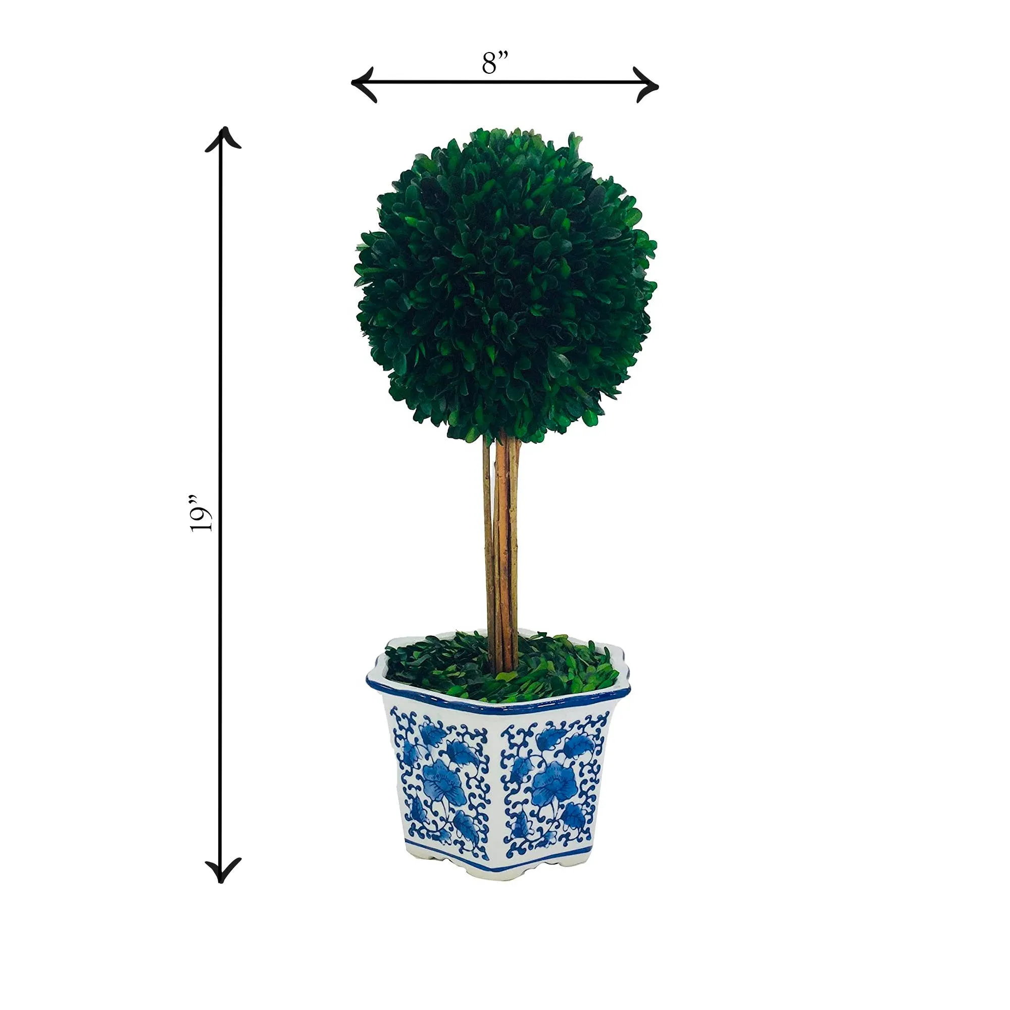 Boxwood Ball Topiary Tree in Blue & White Ceramic Pot Decor