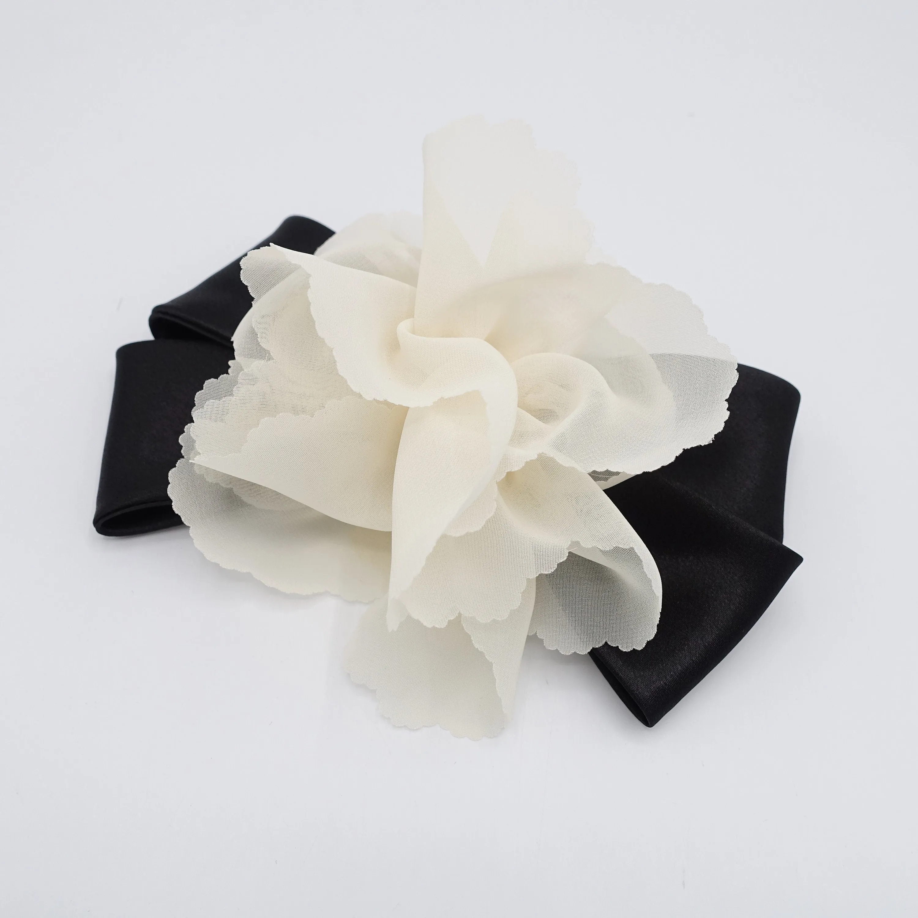 chiffon flower barrette, satin hair bow, flower bow barrette for women