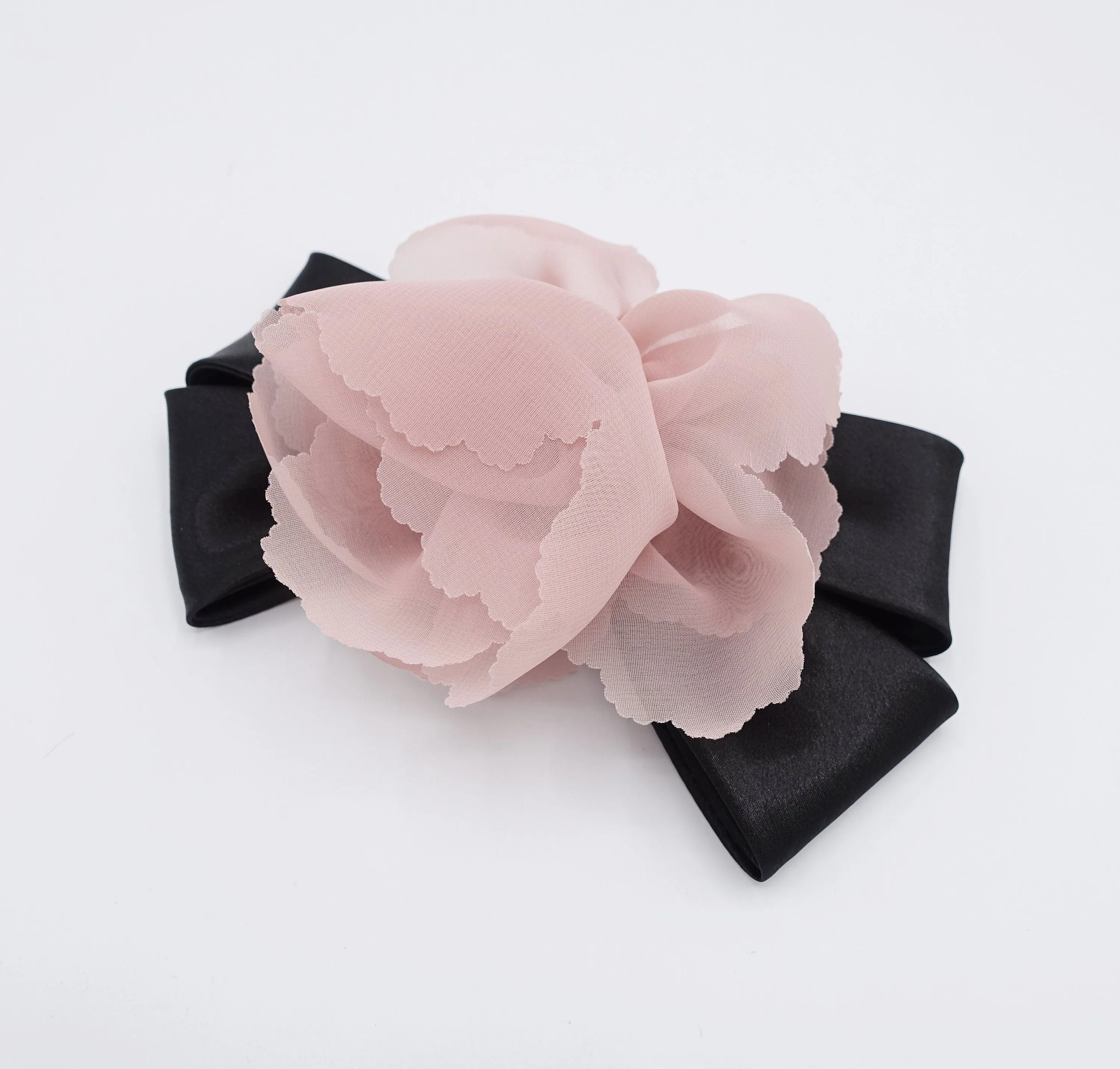 chiffon flower barrette, satin hair bow, flower bow barrette for women