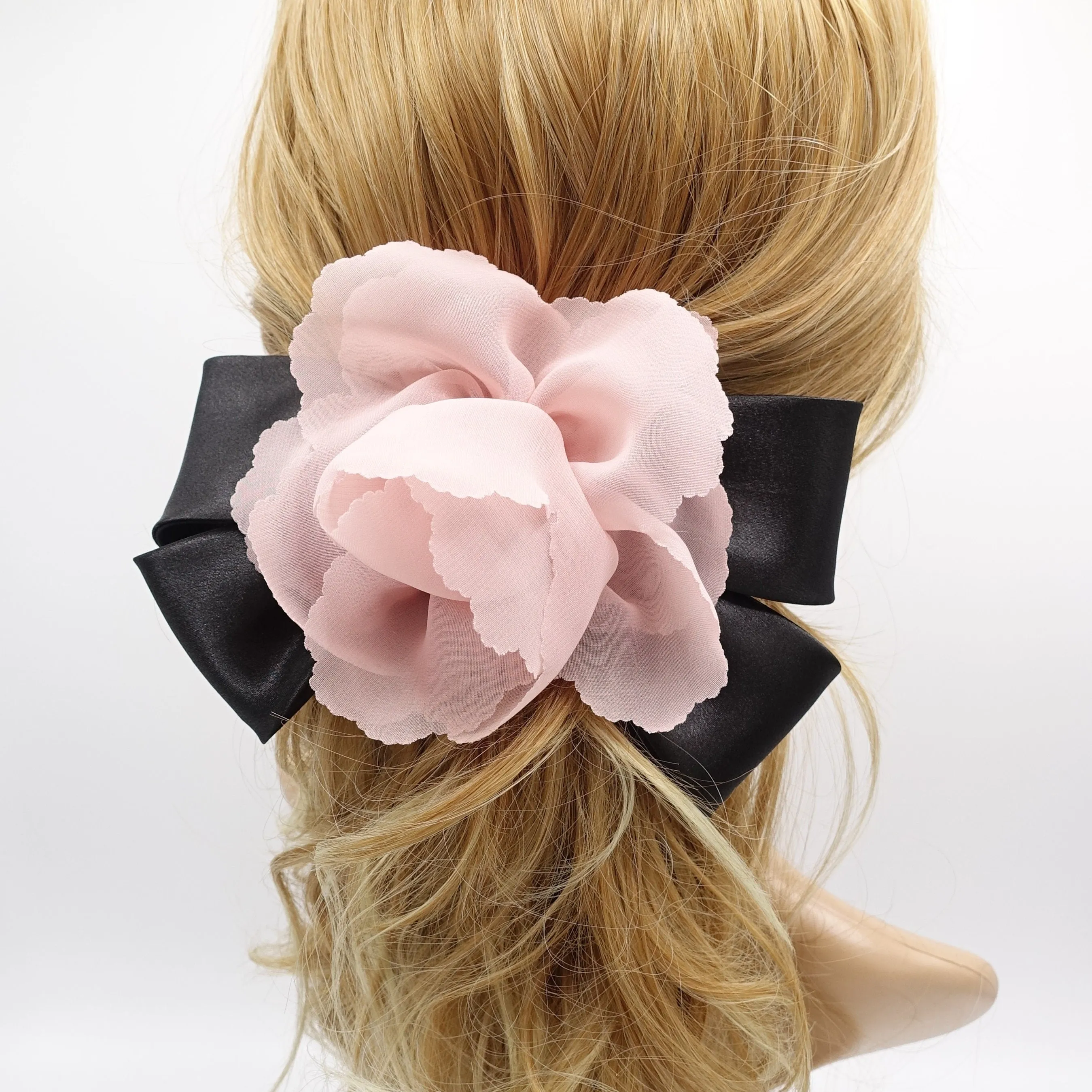 chiffon flower barrette, satin hair bow, flower bow barrette for women