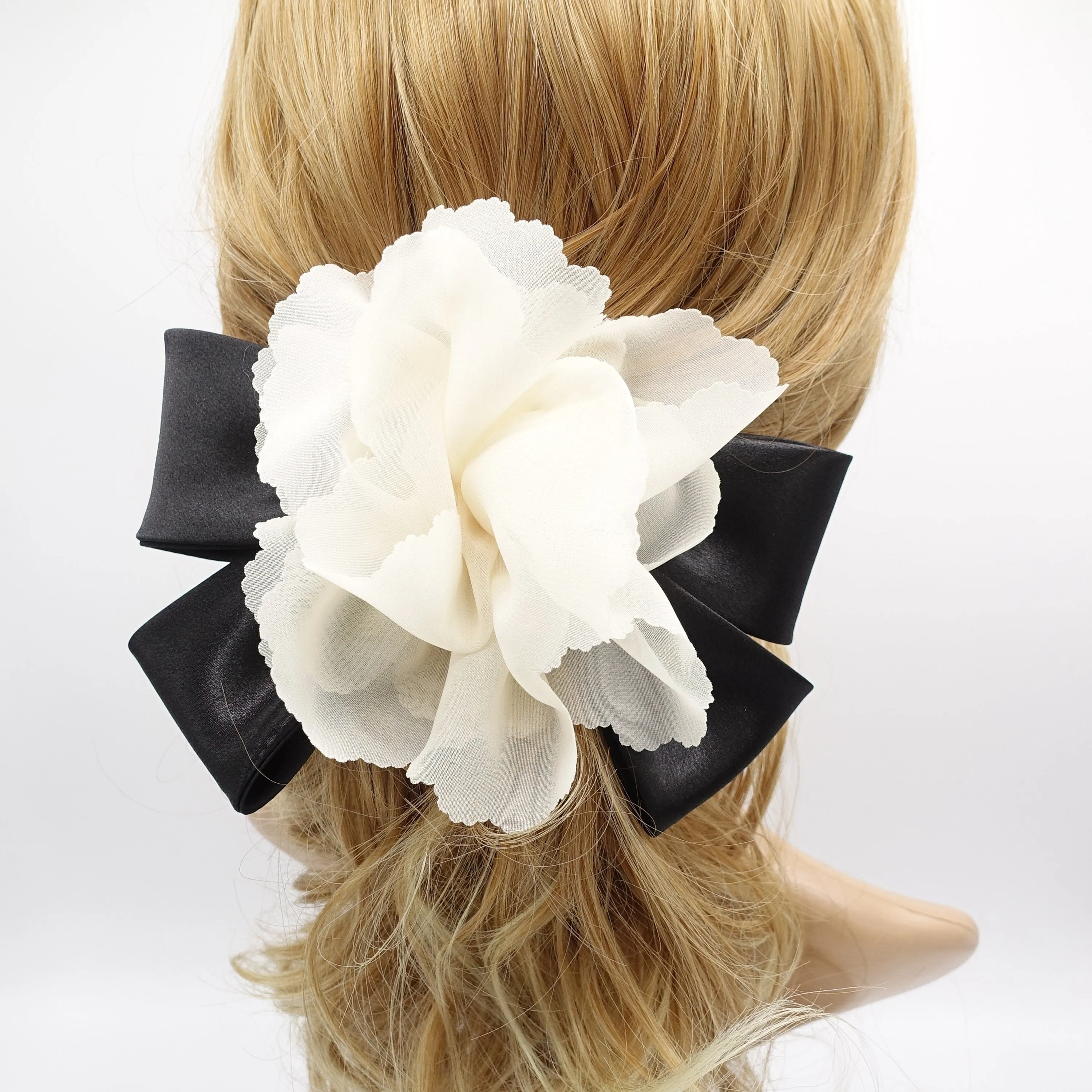 chiffon flower barrette, satin hair bow, flower bow barrette for women