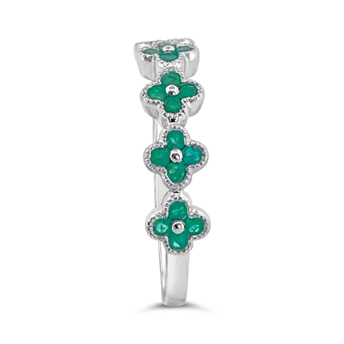 Emerald Flower/Clover Ring in White Gold