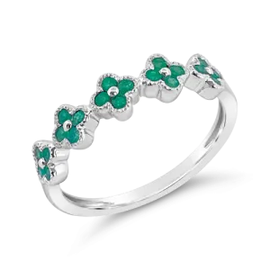 Emerald Flower/Clover Ring in White Gold