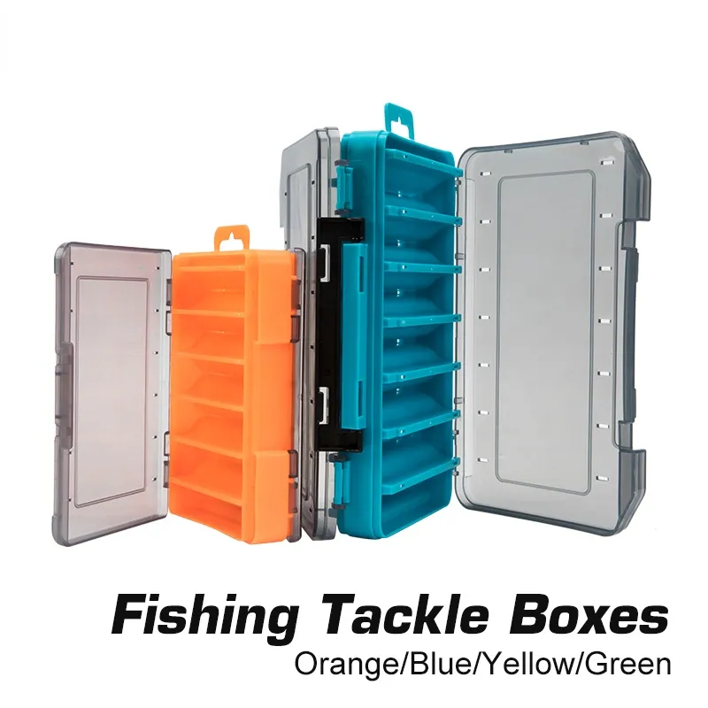 Fishing Tackle Boxes 12 14 Compartments Bait Lure Hook Accessories Boxes Storage Double Sided High Strength Fishing Box