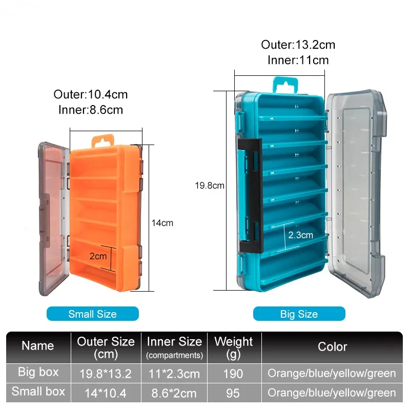 Fishing Tackle Boxes 12 14 Compartments Bait Lure Hook Accessories Boxes Storage Double Sided High Strength Fishing Box