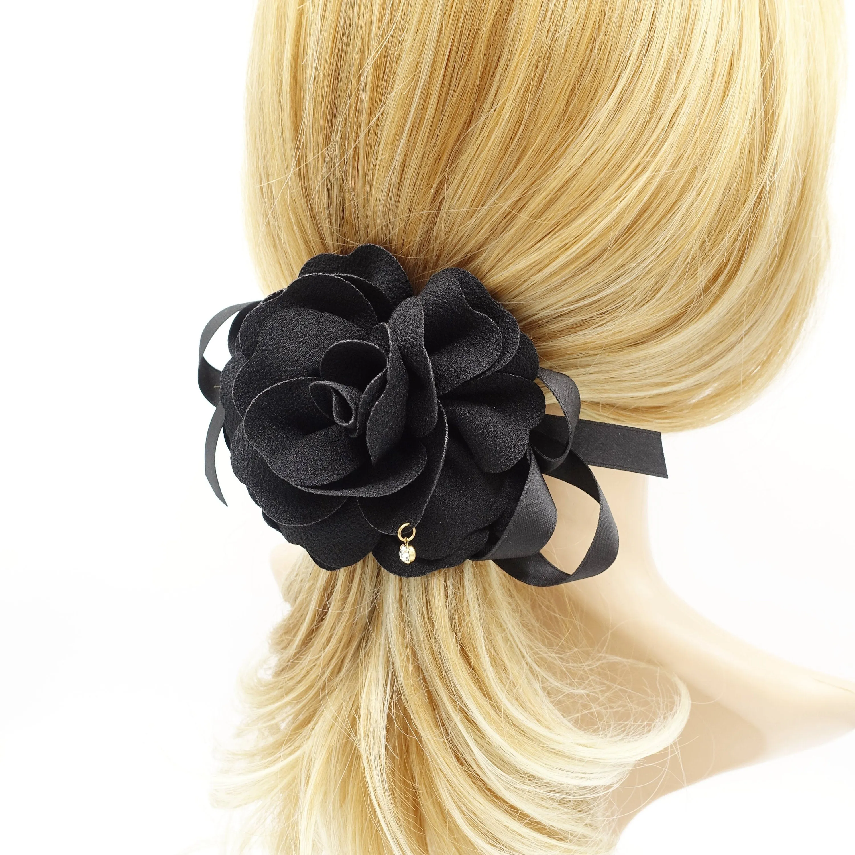 flower satin bow knot french hair barrette women hair clip