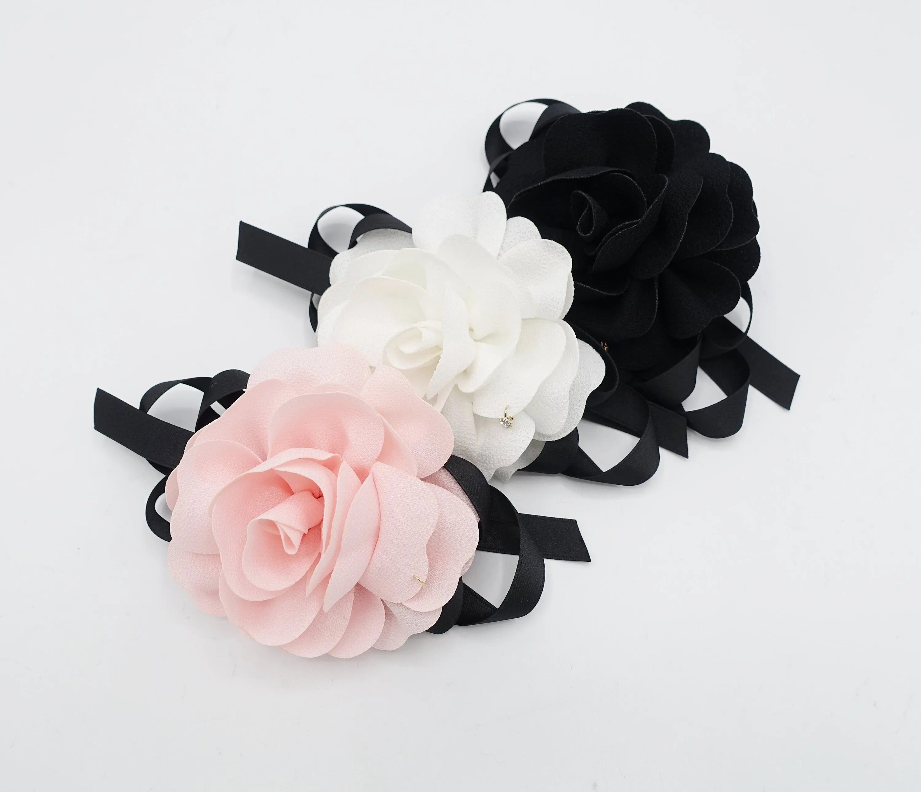 flower satin bow knot french hair barrette women hair clip