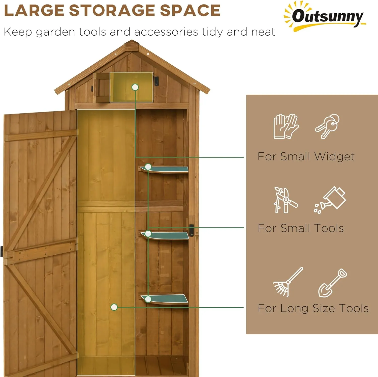 Garden Shed Vertical Utility 3 Shelves Shed Wood Outdoor Garden Tool Storage Unit Storage Cabinet