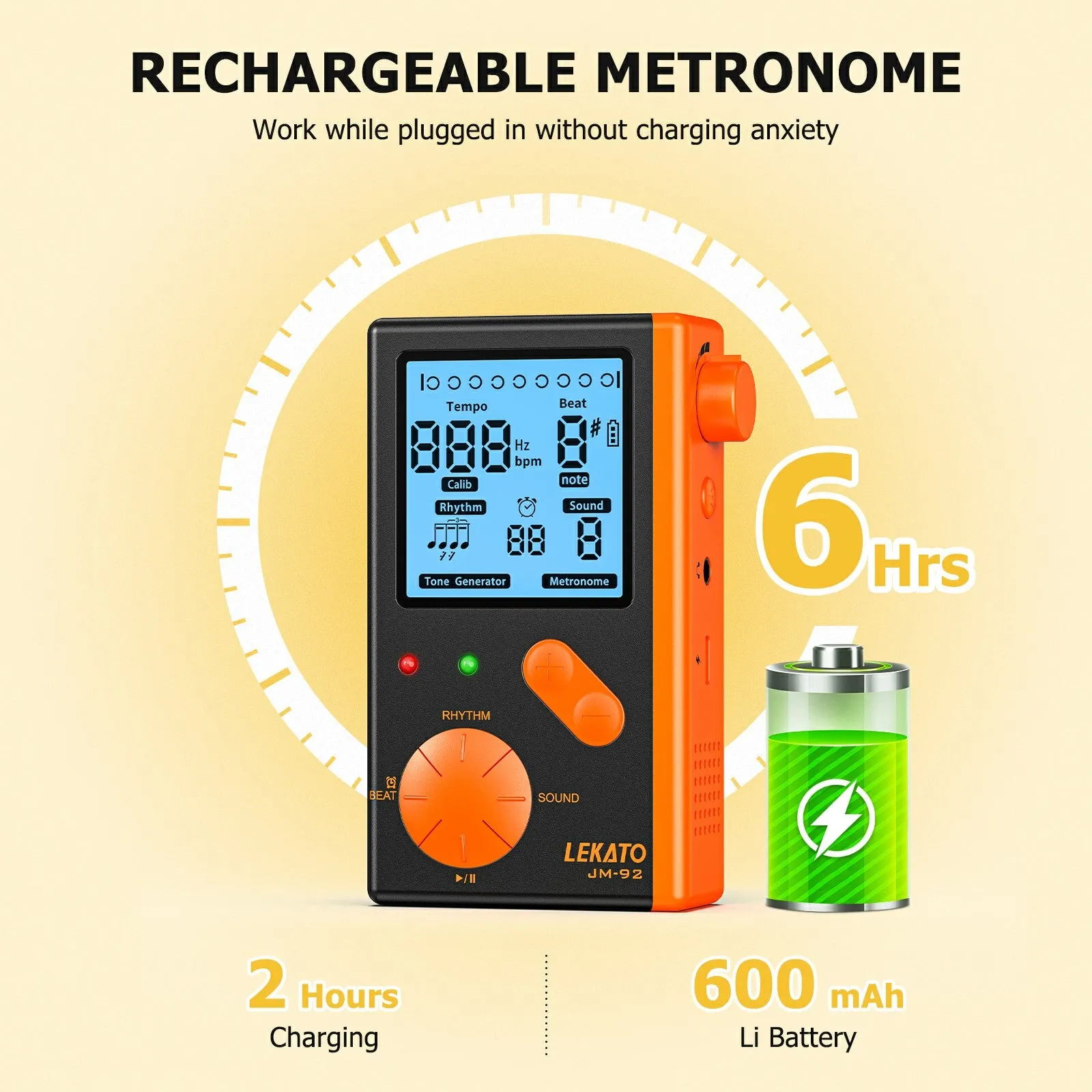 LEKATO JM-92 Digital Metronome  w/ Timer 8 Beat Tones