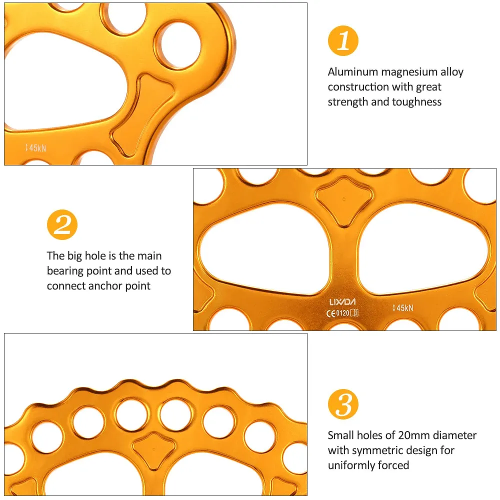 Lixida Outdoor 8/15 Holes Paw Rigging Plate 45KN Rescue Rock Climbing Mountaineering Equipment Multi Anchor Point Connector Gear