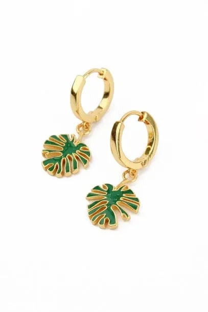 My Doris Enamel Green Monstera Leaf Earrings