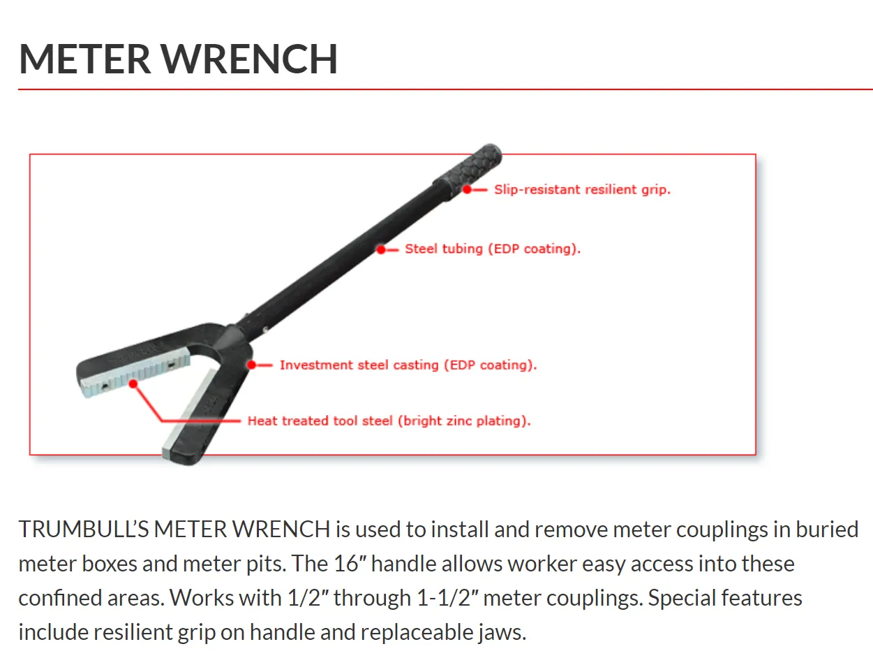 One Hand Meter Wrench for meters in meter pits