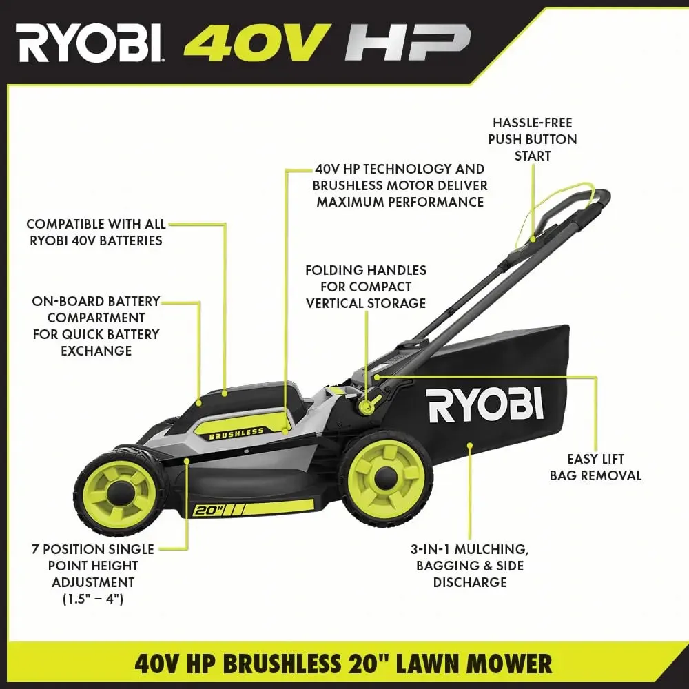 Open Box -  RYOBI 40V HP Brushless 20 in. Cordless Battery Walk Behind Push Mower (Tool Only)