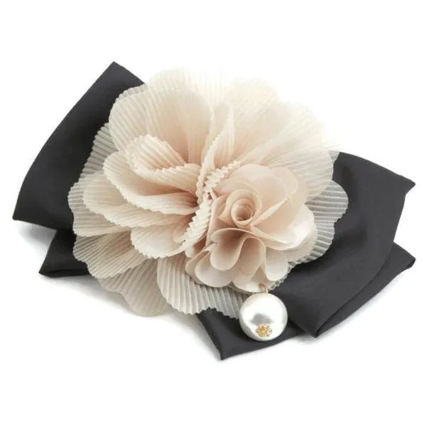 Pleat flower french barrette  black bow french hair barrette elegant woman hair accessories