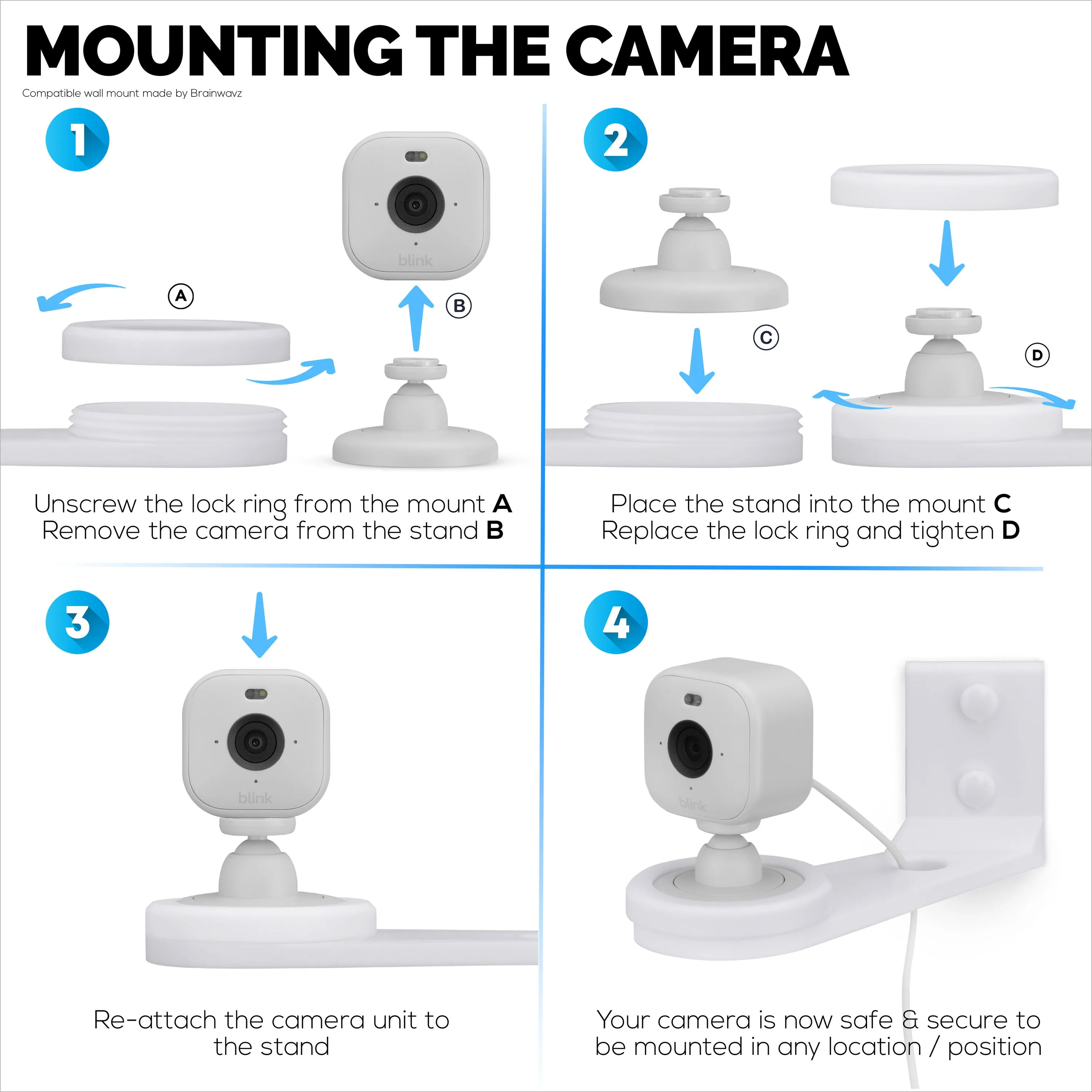 Screwless Corner Mount for Blink Mini 2 Camera, Better Viewing Angles & Reduce Blind Spots, Easy To Install Wall Holder, Adhesive & Screw