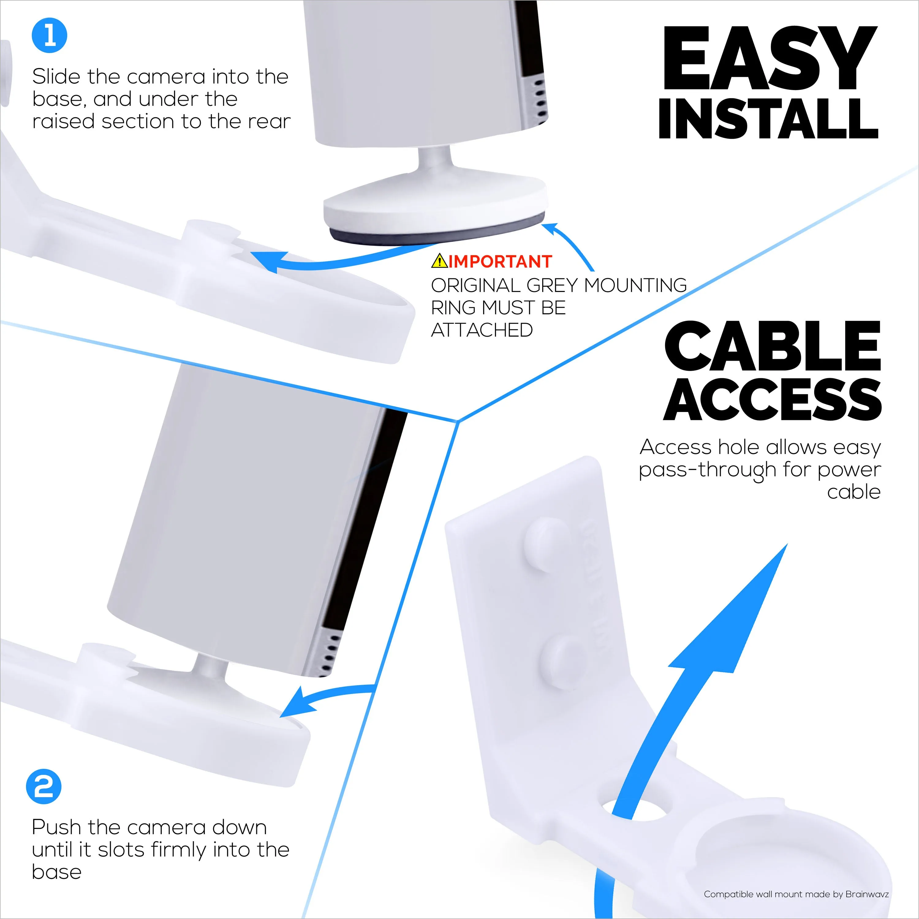 Screwless Wall Mount for Ring Indoor Cam (GEN 2), Easy to Install, No Mess, Strong Adhesive Holder with Screw In Option