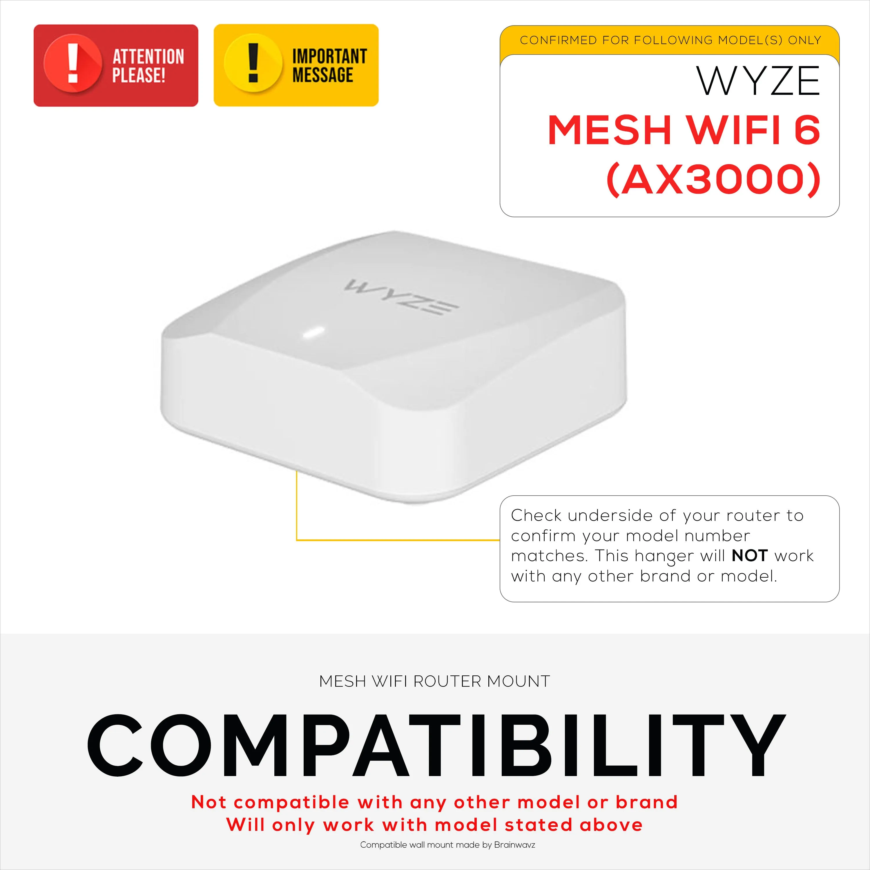 Screwless Wall Mount For Wyze WiFi 6 AX3000 Mesh Router, Strong VHB Adhesive, Easy to Install, Reduce Interference & Increase Range, Stick On & Screw-in Mounting