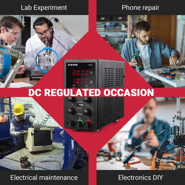 SNAN High Precision DC Benchtop Power Supply with 5V/2A USB Output and 4-Digit LED Display