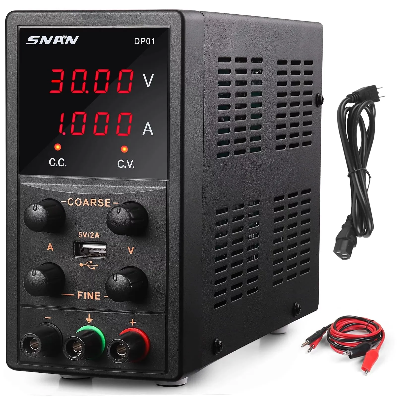 SNAN High Precision DC Benchtop Power Supply with 5V/2A USB Output and 4-Digit LED Display