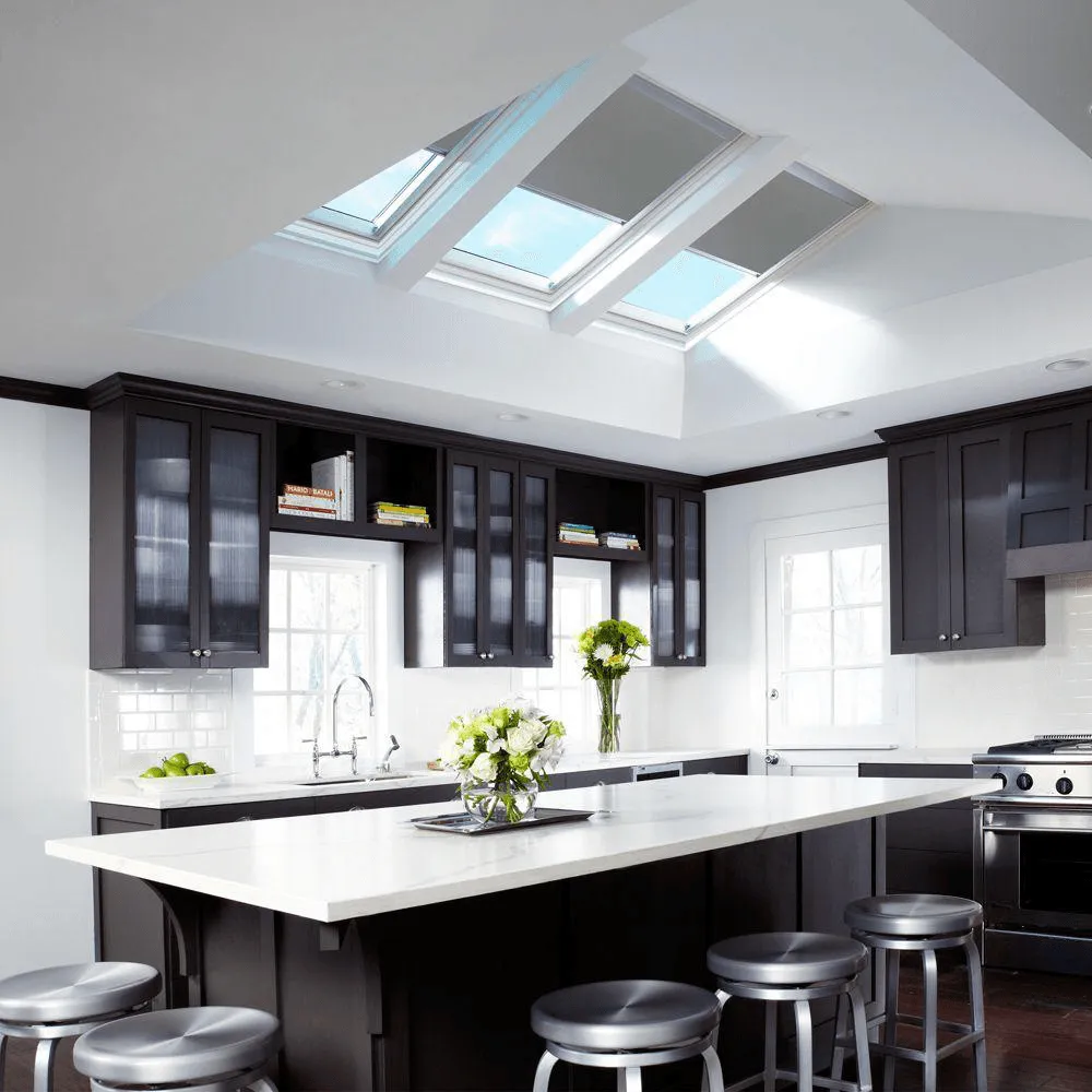 Solar Powered Room Darkening White Skylight Blinds